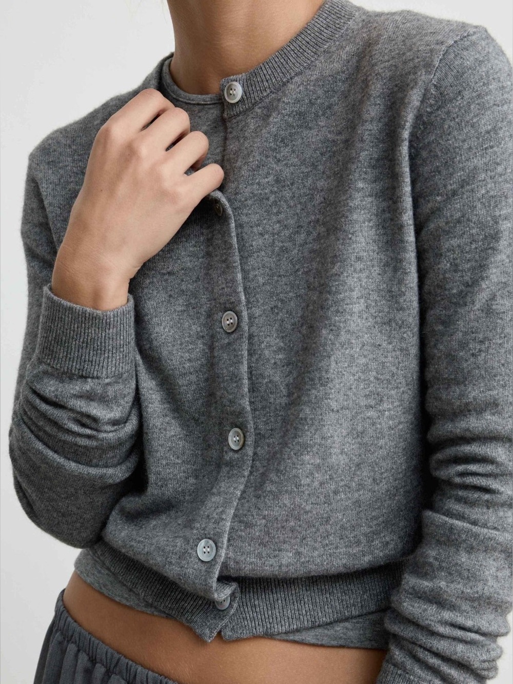 Almina Concept Classic Crew Wool Cardigan Grey Size Small